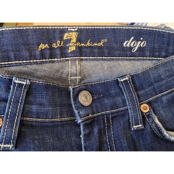 7 For All Mankind Womens Dojo Blue Denim Low Rise Flare Jeans Size 28 - Picture 14 of 16